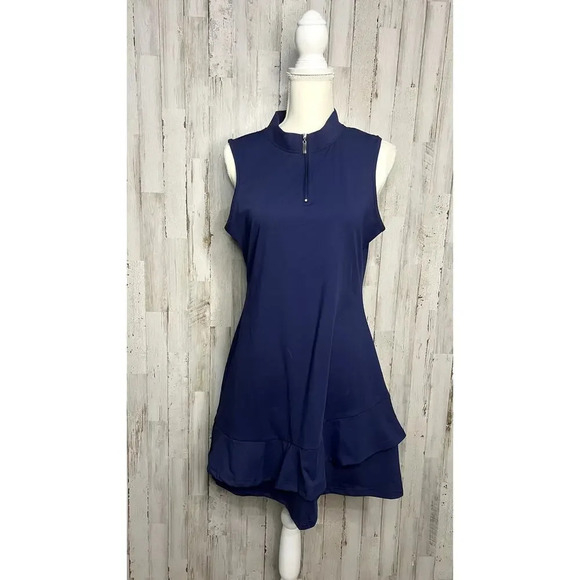 Women's Size‎ Large Sleeveless Blue Ruffle Hem Knee Length Athletic Dress - Picture 1 of 5